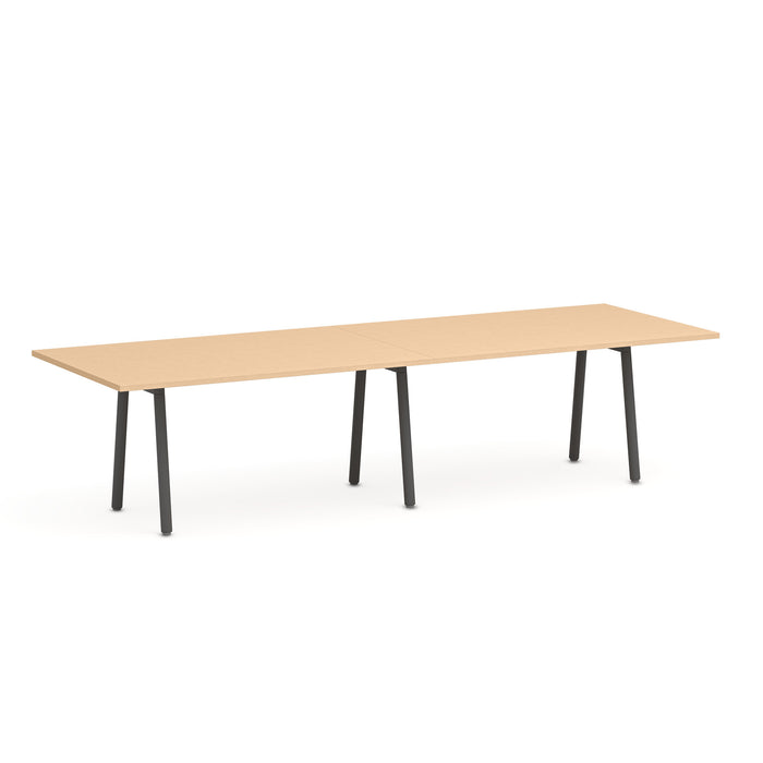 Modern beige conference table with black legs on a white background. (Natural Oak-124&quot; x 42&quot;)