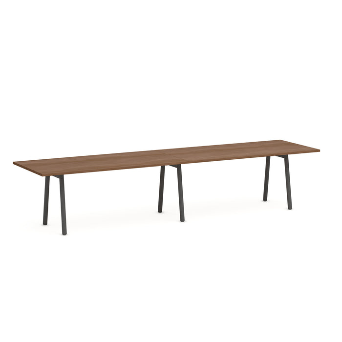 Modern wooden long table with black legs on a white background. (Walnut-144&quot; x 36&quot;)