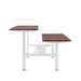 Modern height-adjustable desk with white legs and wooden top on a white background. (Walnut-57&quot;)