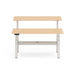 Adjustable standing desk with dual wooden tabletops on white background. (Natural Oak-60&quot;)