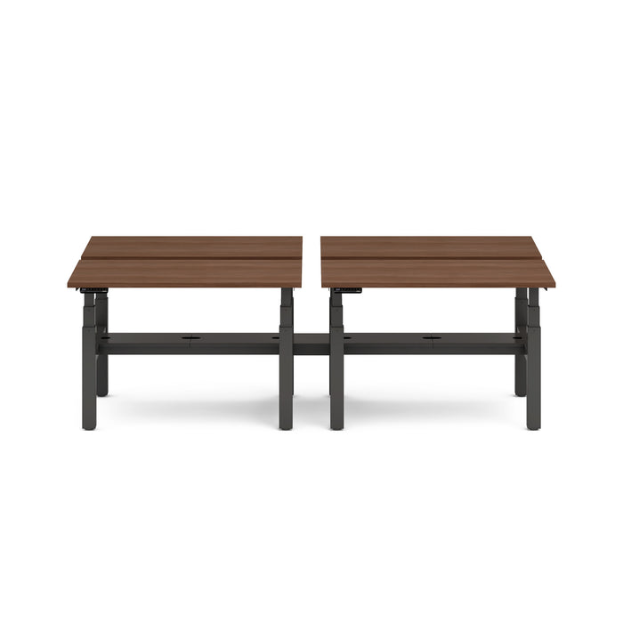Modern extendable wooden dining tables with black metal frames on a white background. (Walnut-47&quot;)