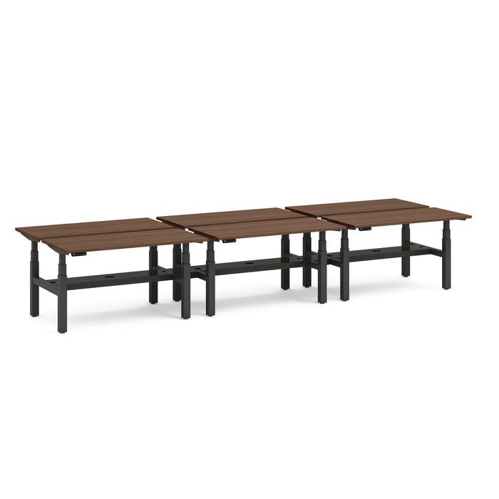Modular wooden tabletops with black metal frames on a white background. (Walnut-47&quot;)