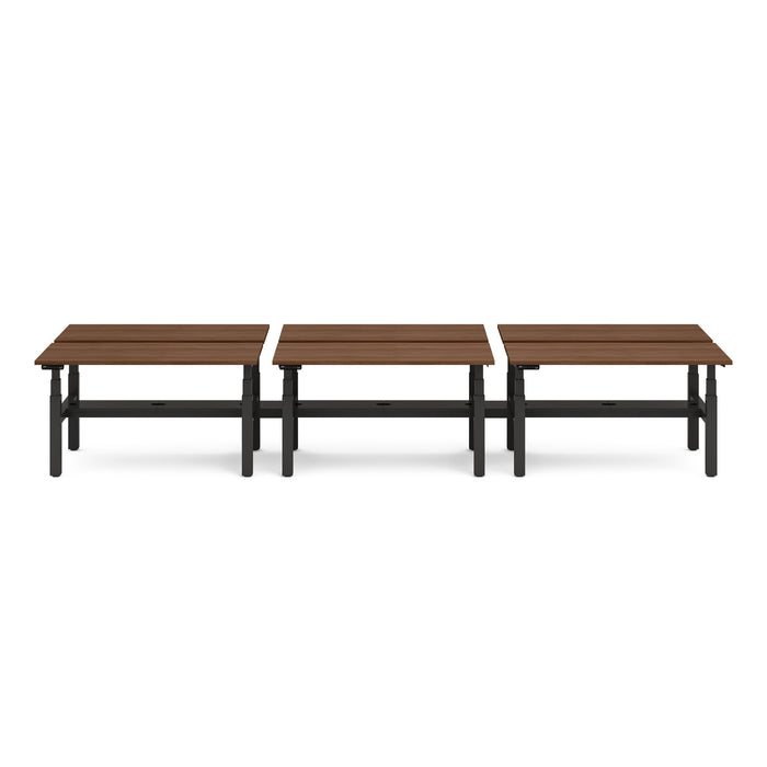 Three modern wooden benches with black metal legs isolated on a white background. (Walnut-47&quot;)