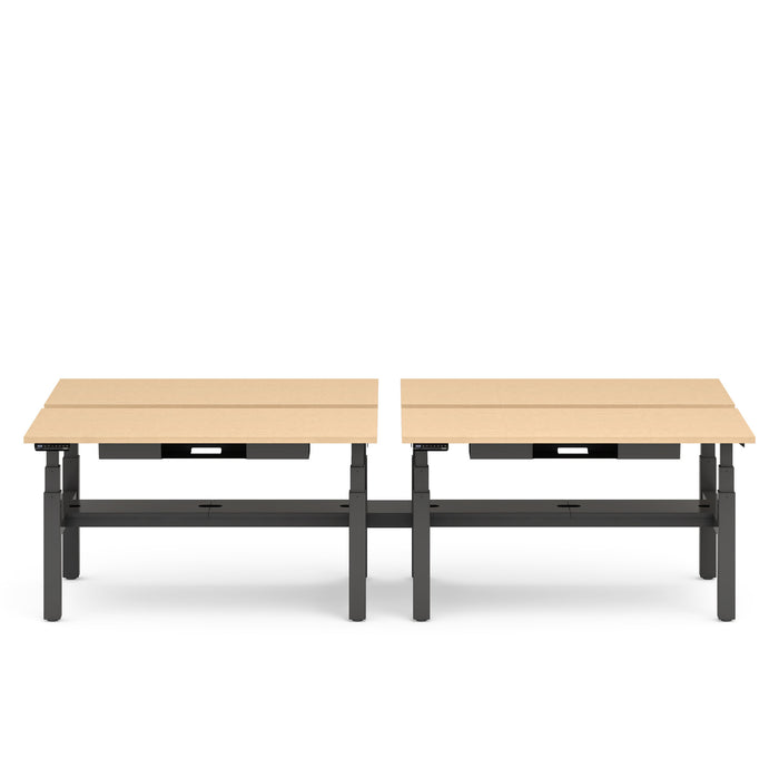 Two beige adjustable-height desks on a white background (Natural Oak-57&quot;)