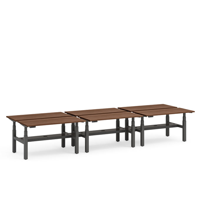 Modular wooden table with metal frame on white background. (Walnut-57&quot;)