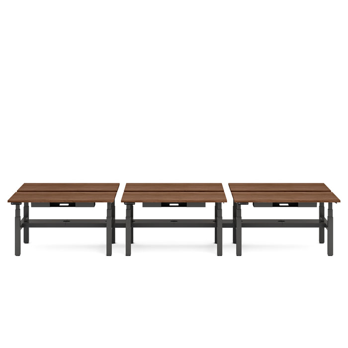 Modular brown wooden benches with black metal frames on white background (Walnut-57&quot;)