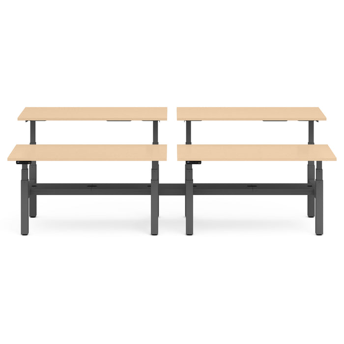 Two modern wooden picnic tables with metal frames on a white background. (Natural Oak-60&quot;)