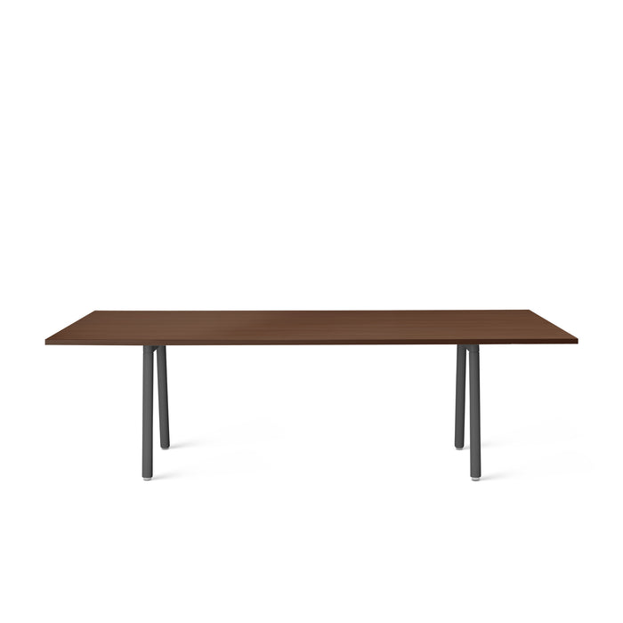 Modern brown rectangular table with black legs on a white background. (Walnut-96&quot; x 42&quot;)