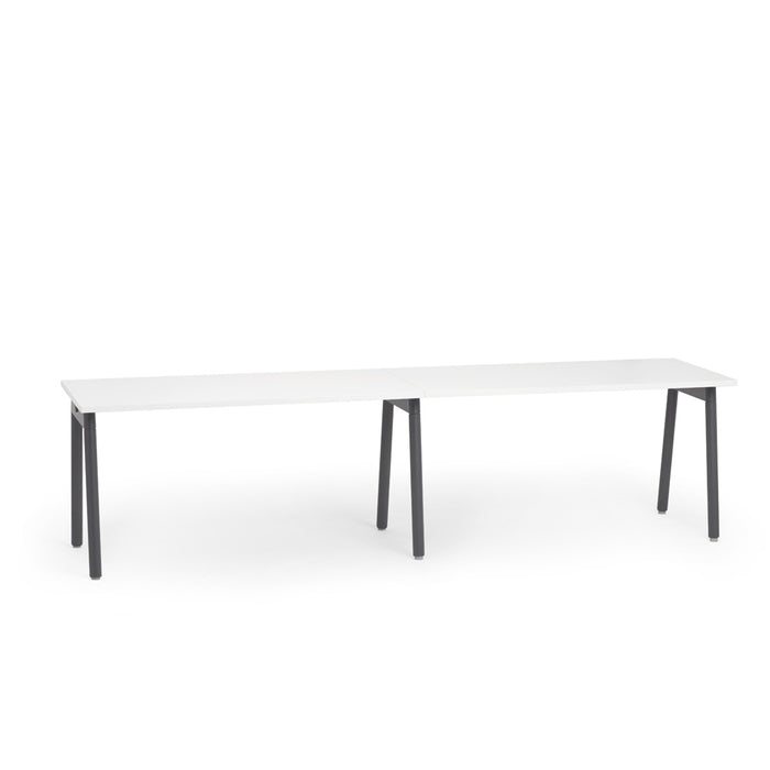 Modern white rectangular table with black legs on a white background. (White-57&quot;)