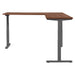 Adjustable height standing desk with wooden top and metal base on white background. (Walnut)