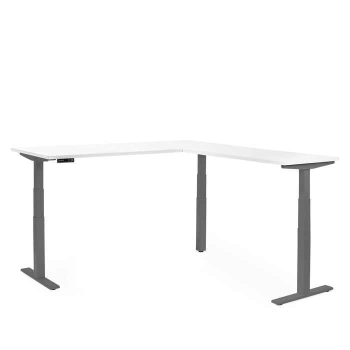 White L-shaped adjustable standing desk with digital controller (White)