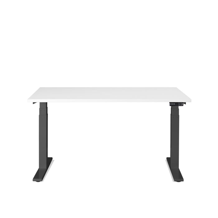 Modern white adjustable standing desk with black legs isolated on white background. (White-47&quot;)