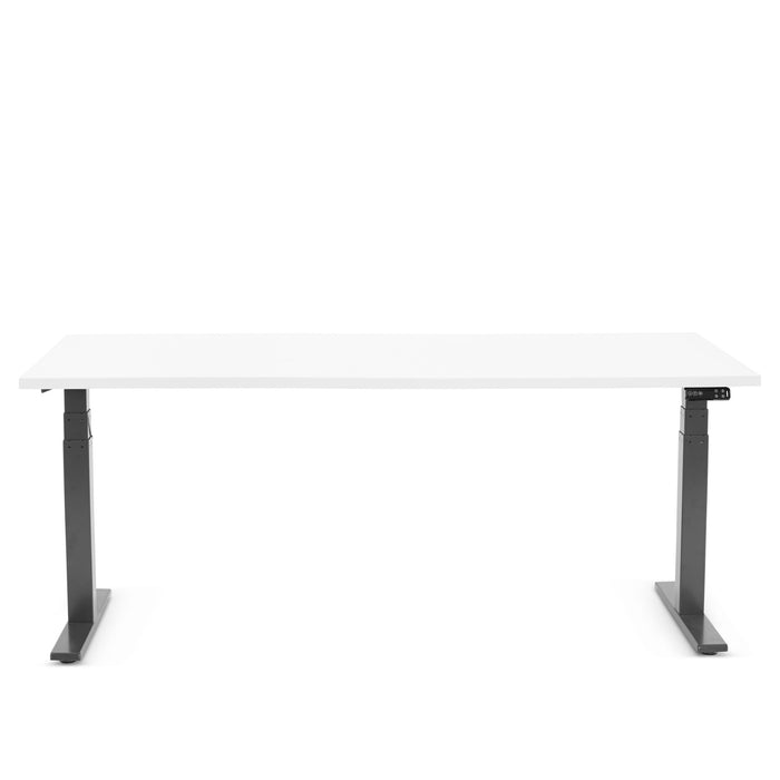 White modern height-adjustable standing desk isolated on a white background. (White-72&quot;)