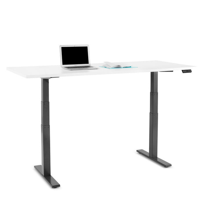Adjustable height desk with laptop and notebook on white background. (White-72&quot;)
