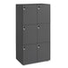 Gray metal storage lockers with closed doors on white background. (Charcoal)