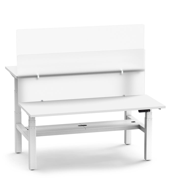 Modern white stainless steel commercial kitchen prep table with overhead shelf. (55&quot;)