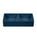 Navy blue Poppin desktop organizer with two compartments against a white background (Slate Blue)