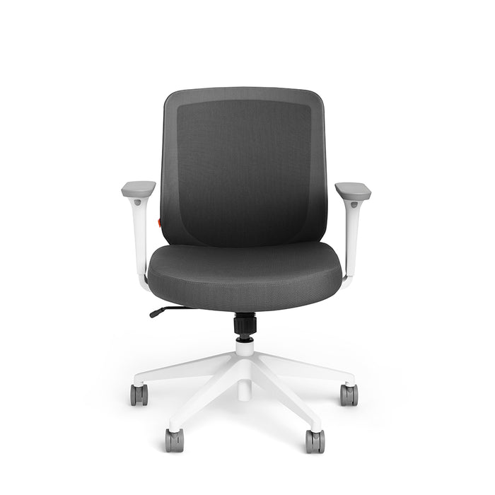 Modern ergonomic office chair with adjustable armrests on white background. (Dark Gray-Mid Back)