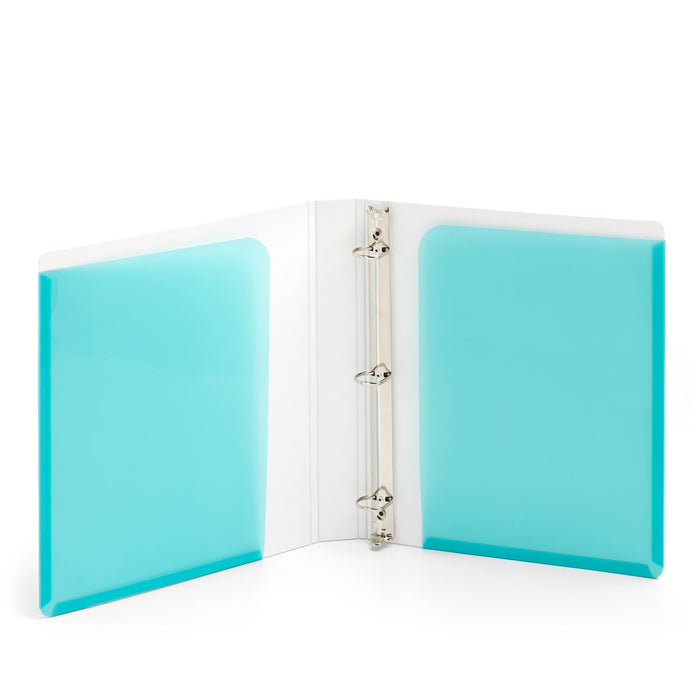 Blue acrylic binder opened on a white background (Aqua)