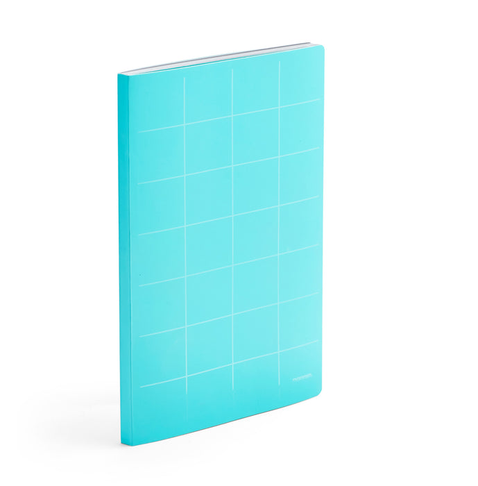 Bright blue notebook with grid design isolated on white background (Aqua)