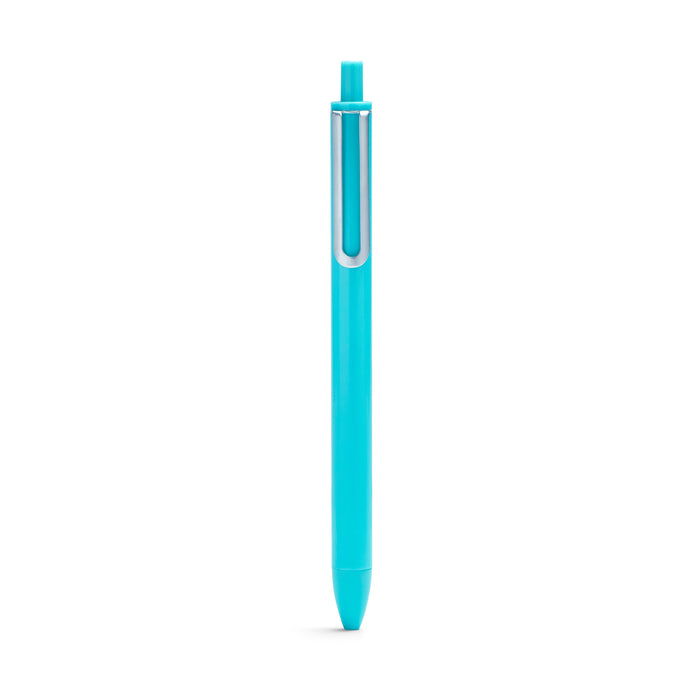 Blue ballpoint pen isolated on white background. (Aqua-Blue)