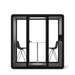 Modern black frame sliding glass door with stylish chairs and white background. (Black)