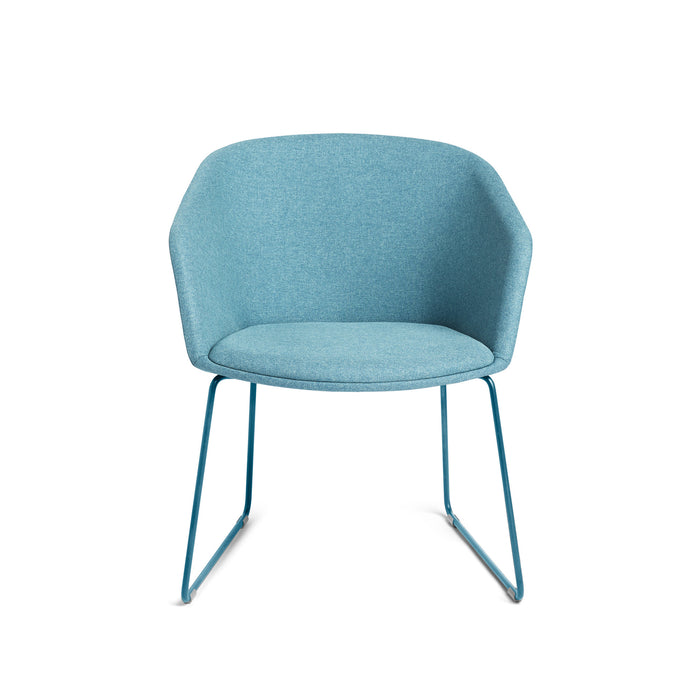 Modern blue fabric chair with metal legs isolated on white background. (Blue)
