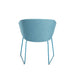 Modern blue fabric chair with slender metal legs isolated on a white background. (Blue)