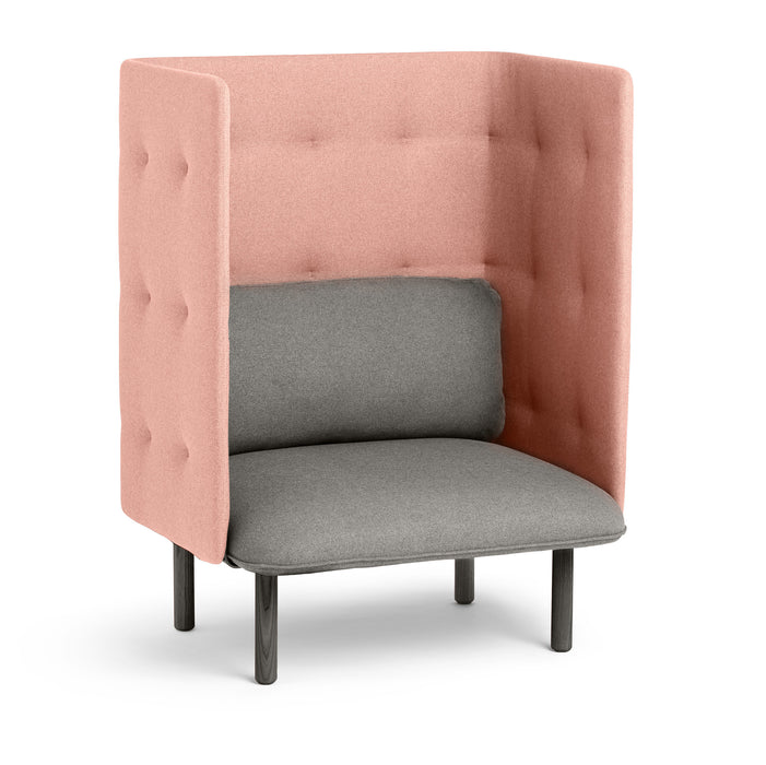 High-back privacy armchair in pink and grey with modern design on white background. (Gray-Blush)