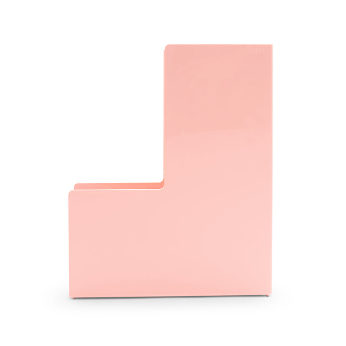 Alt text: Light pink uppercase letter L isolated on a white background. (Blush)