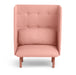 Pink mid-century modern armchair with wooden legs on white background. (Gray-Blush)