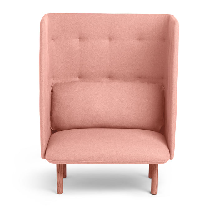 Pink mid-century modern high-back armchair on a white background. (Blush-Blush)