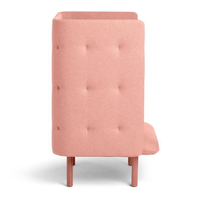 Pink tufted wingback dining chair with wooden legs isolated on white background. (Blush-Blush)(Gray-Blush)
