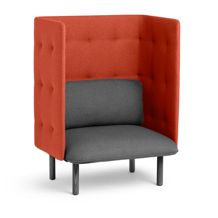 Modern red privacy high-back chair with grey seat cushion on white background. (Dark Gray-Brick)