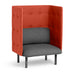 Modern red privacy high-back chair with grey seat cushion on white background. (Dark Gray-Brick)