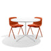 Modern white round table with two orange chairs on a white background. (Brick)