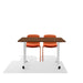 Modern brown meeting table with orange chairs on a white background. (Brick)