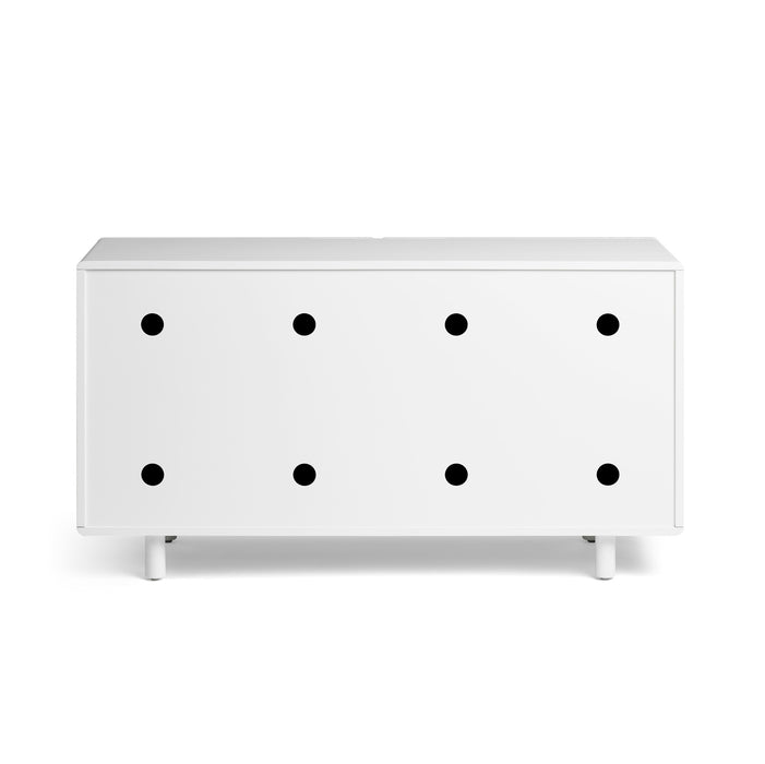 White modern dresser with black knobs isolated on white background (White)