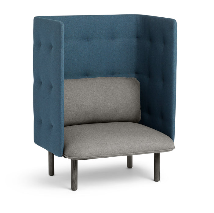 High-back blue privacy chair with gray cushion on white background (Gray-Dark Blue)
