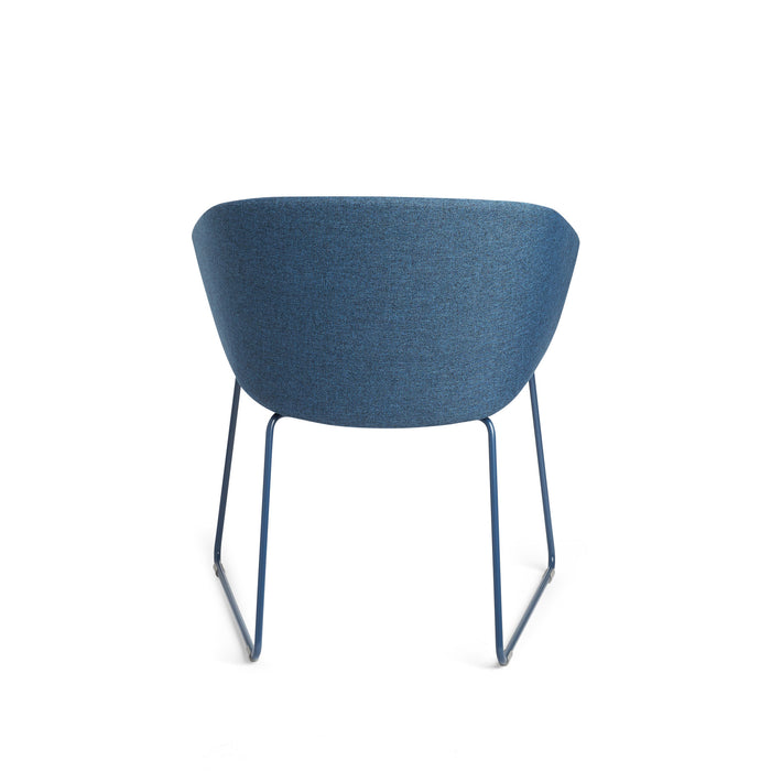 Modern blue fabric chair with metal legs on white background. (Dark Blue)