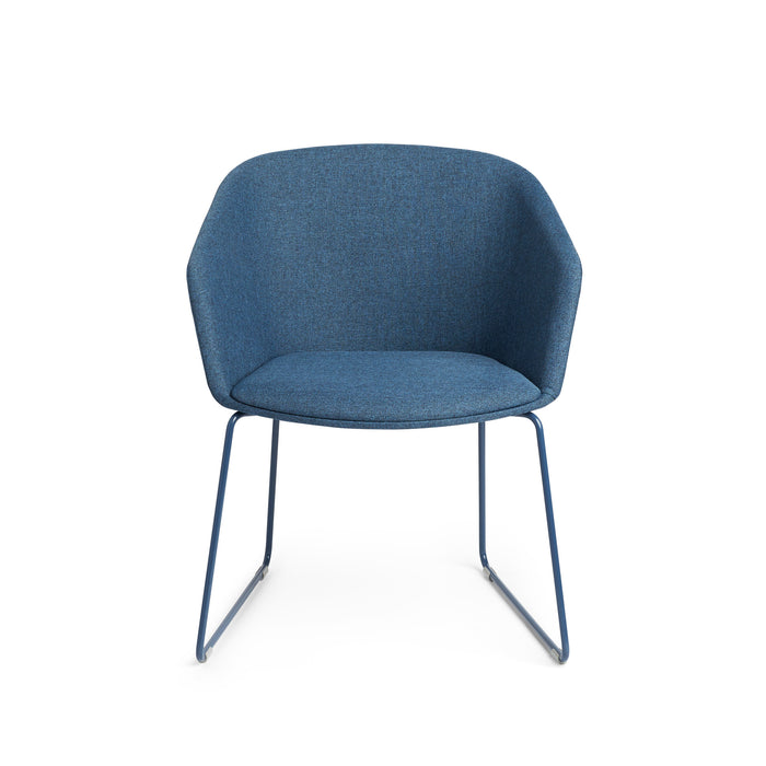 Modern blue fabric chair with metal legs on white background (Dark Blue)