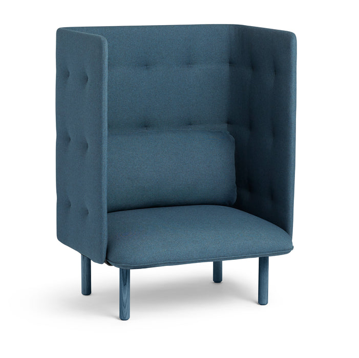 High-backed blue fabric armchair with tufted details isolated on white background. (Dark Blue-Dark Blue)