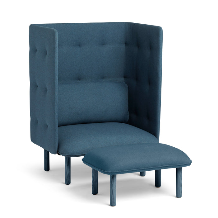 High-back blue armchair with matching ottoman on white background (Dark Blue-Dark Blue)(Dark Gray-Dark Blue)(Gray-Dark Blue)