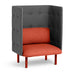 High-backed gray privacy armchair with red cushions and wooden legs on a white background. (Brick-Dark Gray)