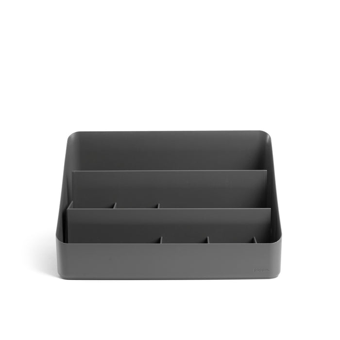 Black desk organizer with compartments on a white background. (Dark Gray)