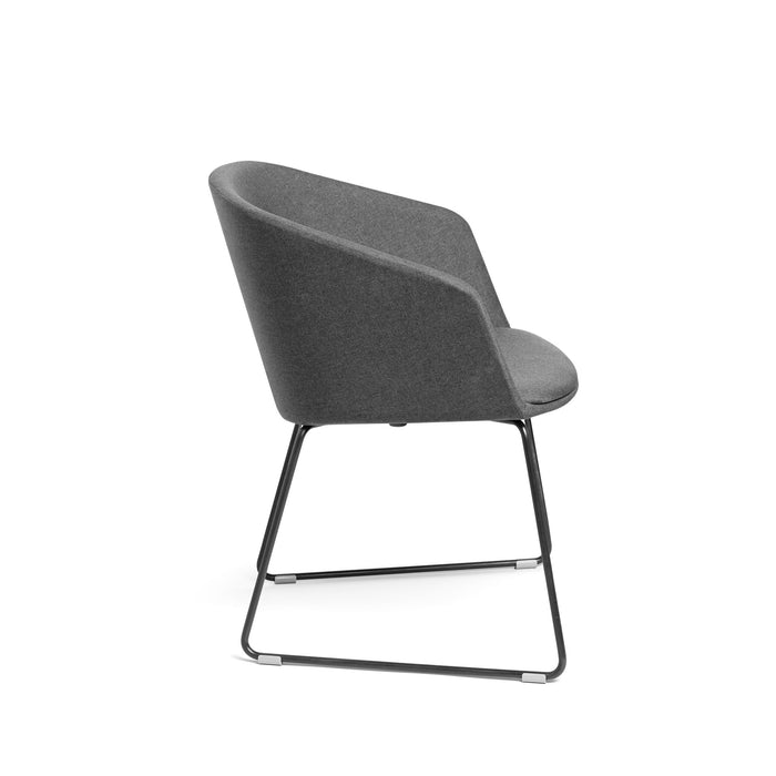 Modern gray upholstered chair with black metal legs on white background. (Dark Gray)
