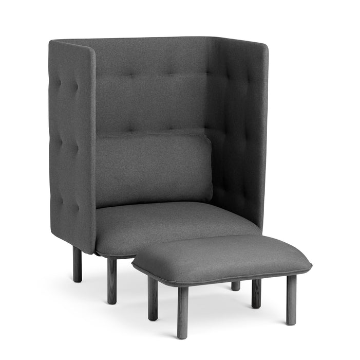 High-back gray upholstered armchair with tufted details on white background. (Brick-Dark Gray)(Dark Blue-Dark Gray)(Dark Gray-Dark Gray)(Gray-Dark Gray)(Teal-Dark Gray)