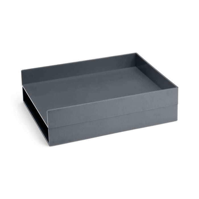 Gray shallow rectangular storage box on a white background. (Dark Gray)