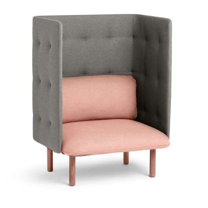 Modern high-back armchair with grey privacy panels and pink cushions on a white background. (Blush-Gray)