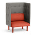 High-back privacy chair with red cushion and gray fabric on a white background. (Brick-Gray)
